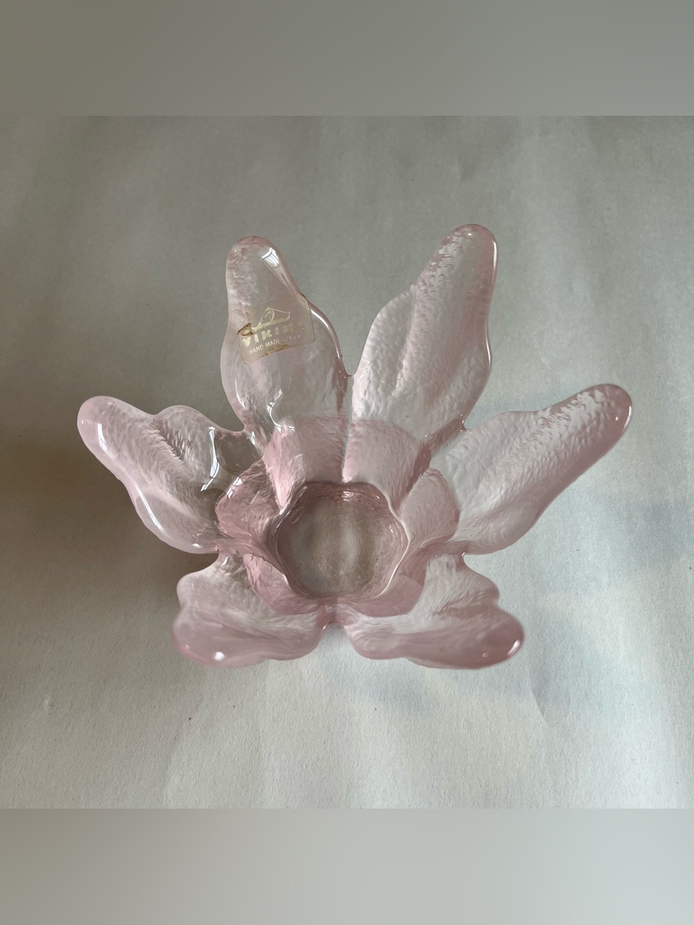Vintage Viking Pink Frosted Glass Lotus Tulip Bowl Candle Holder 4.8"